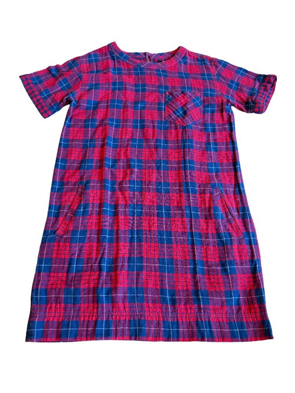 Madewell Plaid Mini Dress Short Sleeve 100% Cotton Shift Red Blue Size XS Womens
